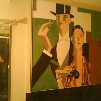 揚州墻上油畫室內人物大副手繪壁畫酒店手繪藝術新視角墻繪裝飾